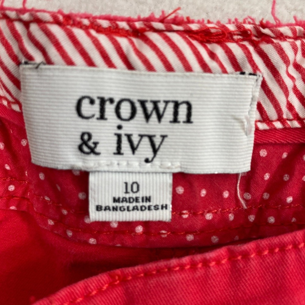 Crown & Ivy Ankle Pants Womens 10 Red Chino Straight Mid Rise Stretch Cropped - Picture 3 of 11